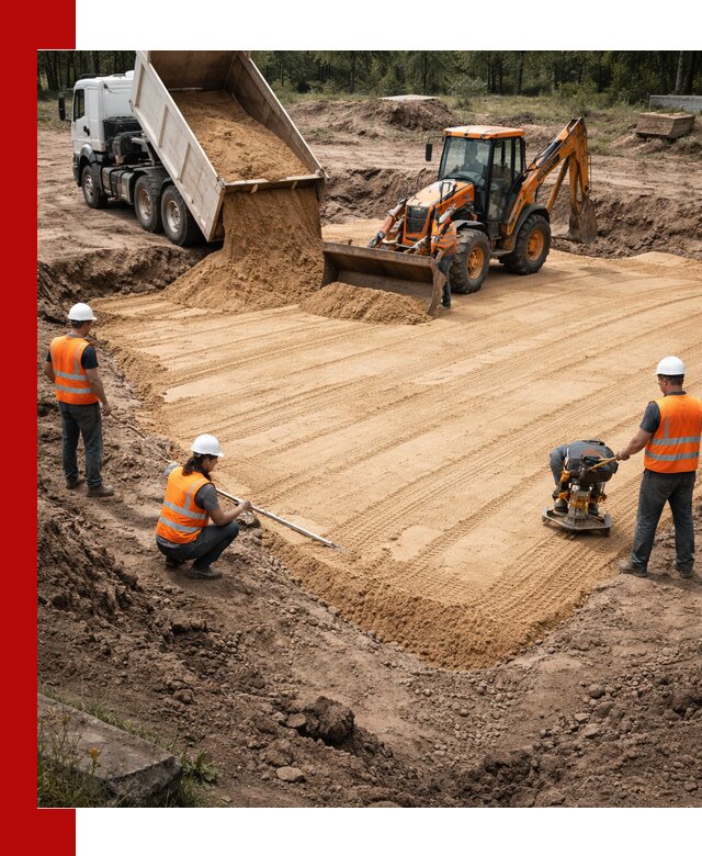 Устройство песчаной подушки для фундаментов и дорог в Шахтах